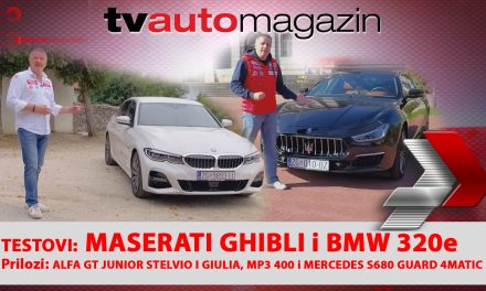 SEZONA 11 – EMISIJA 07 – BMW 320e, Alfa Romeo GT Junior Stelvio i Giulia, Maserati Ghibli GranLusso Diesel Ermenegildo Zegna Edition, Piaggio MP3 400 i Mercedes S680 Guard 4Matic
