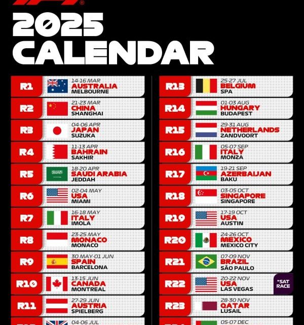 Objavljen kalendar F1 utrka za 2025., sezona počinje u Australiji